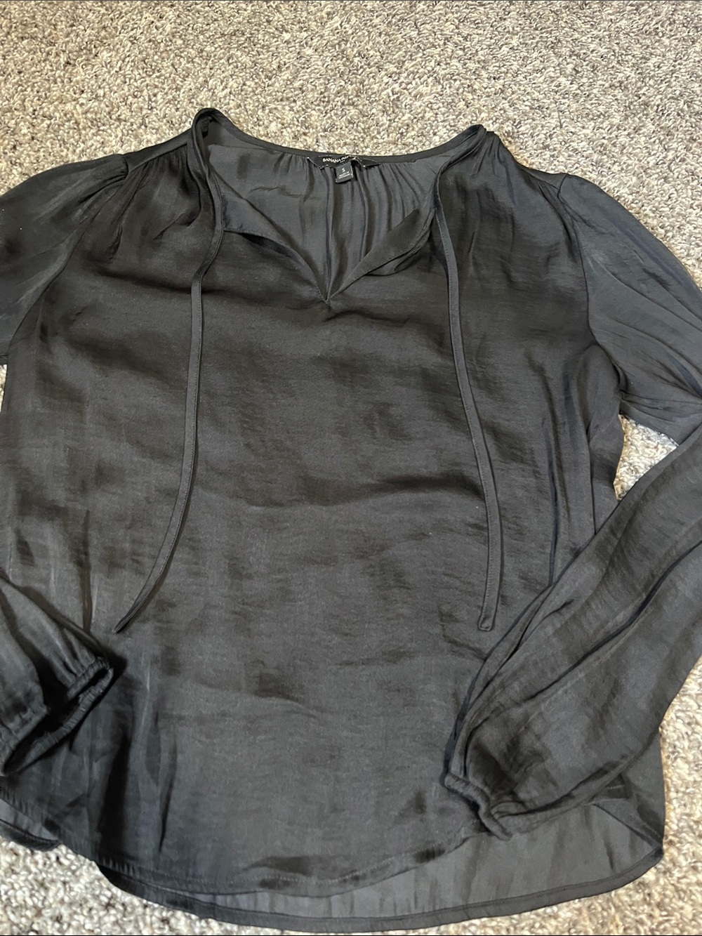 Banana Republic Black Sheer Tie-Neck Blouse